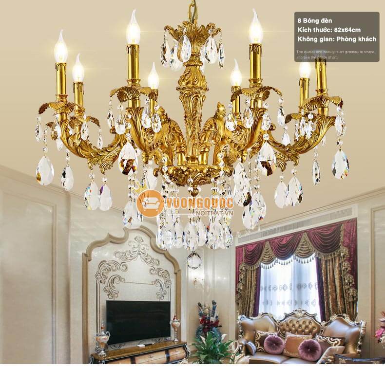 Đèn chùm đồng pha lê nến hoa lệ abr170-4